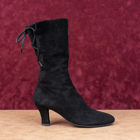 Thierry Raboutin Women Black Suede Back Lace Mid Calf Zip Boots sz 6.5US EUR37.5 - Picture 4 of 8